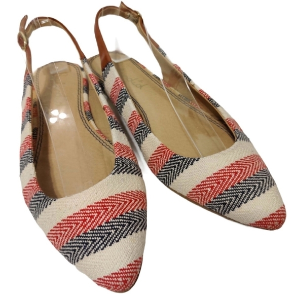 SPLENDID Slingback Shoes Saryn Pointy Toe Striped Canvas Flats Vegan Women 7.5 M - Picture 1 of 12